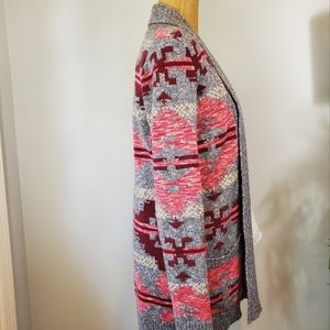 Lucky Brand Gray, Burgundy & Pink Open-Front Sweater - Small